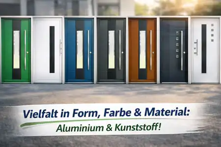 Verschiedene Haustüren aus Aluminium und Kunststoff